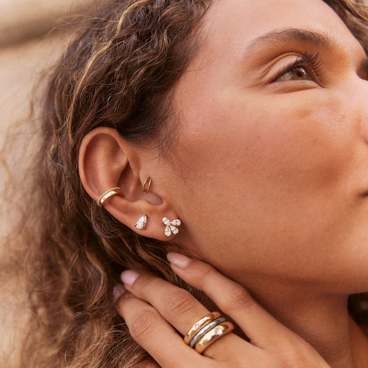 Lavisa - 14K Gold Pear-Cut Stud Earrings - Detail & Styling View