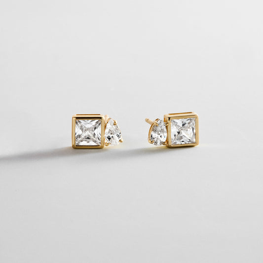 Lavisa 14K Gold Toi Et Moi Stud Earrings with brilliant and pear-cut stones