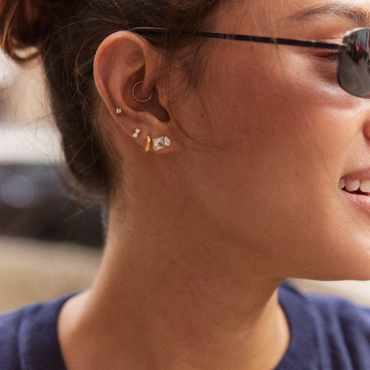 Lavisa - 14K Gold Toi Et Moi Stud Earrings - Detail & Styling View
