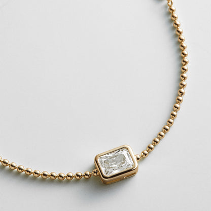 Lavisa - 14K Gold Crystal Bezel Cut Stone Chain Bracelet - On-Model & Scale View