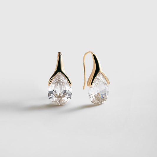 Lavisa gold crystal drop earrings with a brilliant cubic zirconia stone.