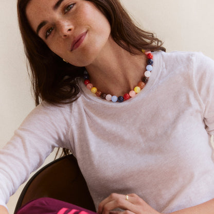 Lavisa - Beaded Layering Necklace - Multicolored Resin Jewelry - Detail & Styling View