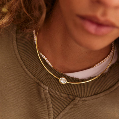 Lavisa - Crystal Oval Bezel Wire Collar Necklace - Detail & Styling View