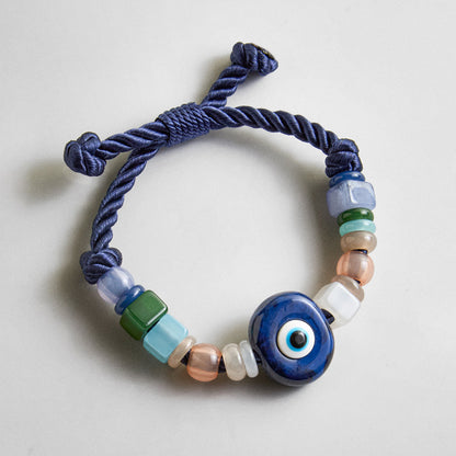 Lavisa navy evil eye statement beaded bracelet with blue resin beads