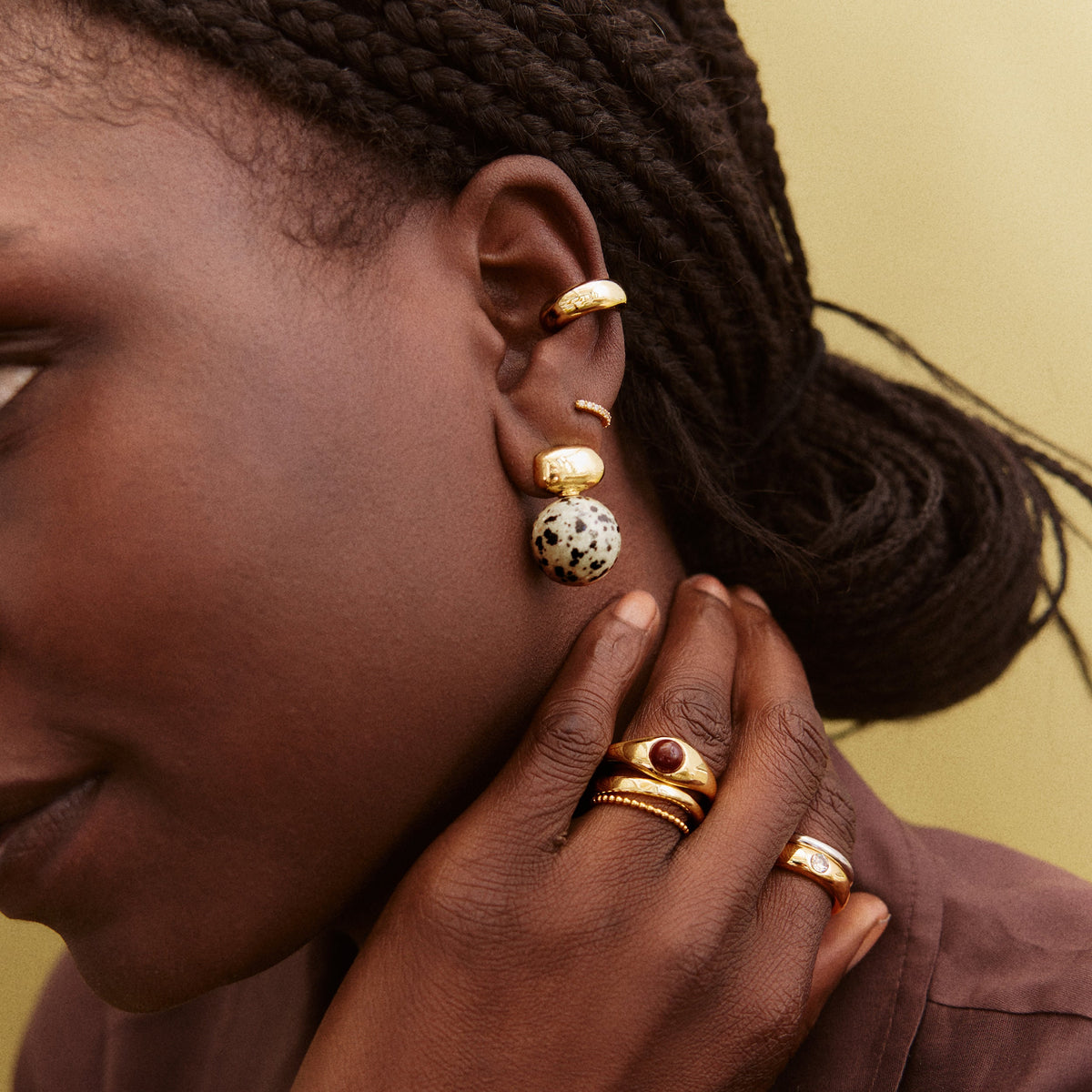 Lavisa - Semi-Precious Beaded Stud Earrings - Detail & Styling View