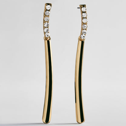Lavisa gold bar drop earrings with pavé crystal detailing on top and glossy gold bottom