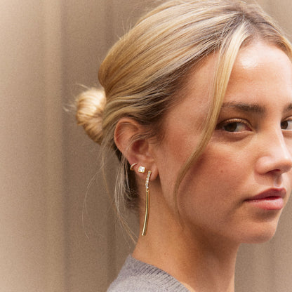 Lavisa - Gold Bar Drop Earrings with Pavé Detail - Detail & Styling View