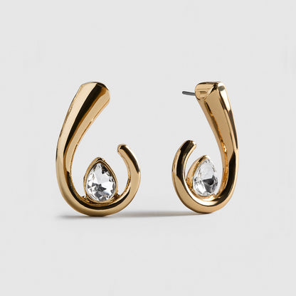 Lavisa Marcia gold swirl stud earrings with bright pear-cut crystal accent