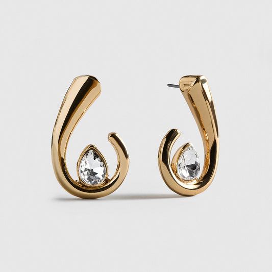 Lavisa Marcia gold swirl stud earrings with bright pear-cut crystal accent