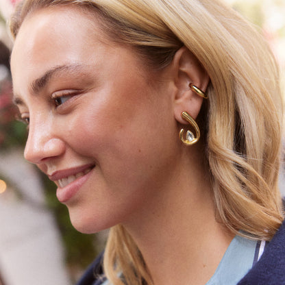 Lavisa - Marcia Gold Swirl Earrings with Crystal - Detail & Styling View