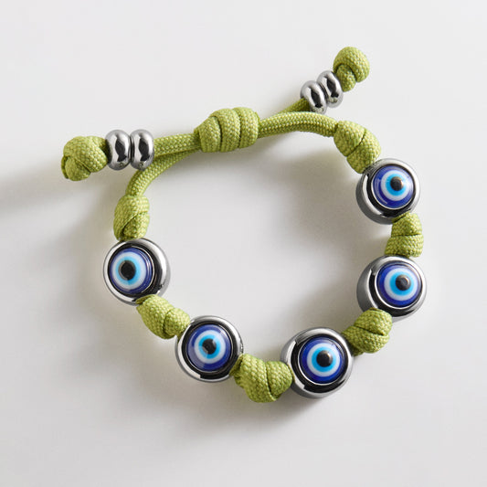 Lavisa olive green evil eye paracord bracelet with gold charms