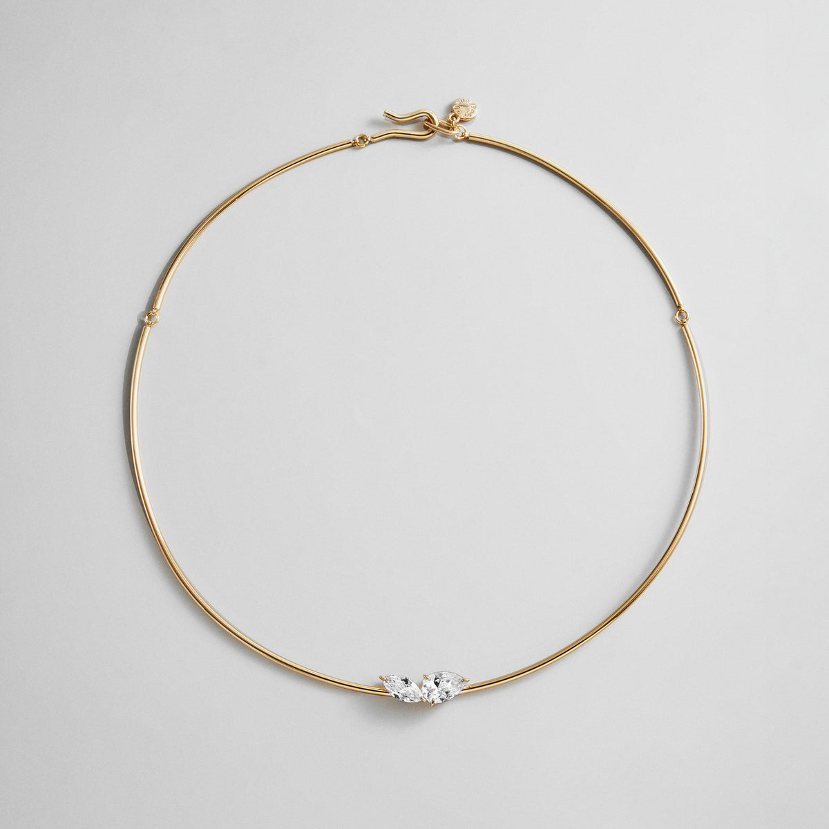 Lavisa Crystal Collar Necklace featuring marquise and oval-cut crystals on gold wire