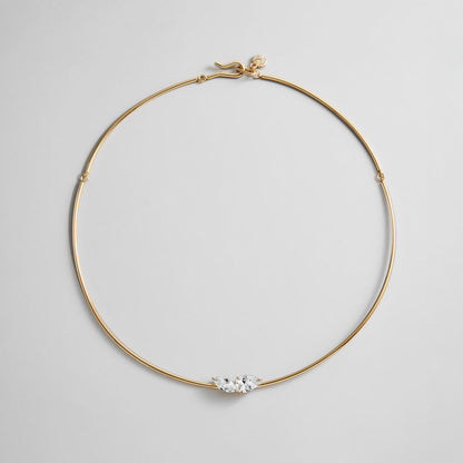 Lavisa Crystal Collar Necklace featuring marquise and oval-cut crystals on gold wire