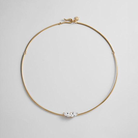 Lavisa Crystal Collar Necklace featuring marquise and oval-cut crystals on gold wire