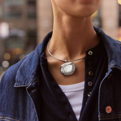 Lavisa - Silver Pendant Collar Necklace - Detail & Styling View
