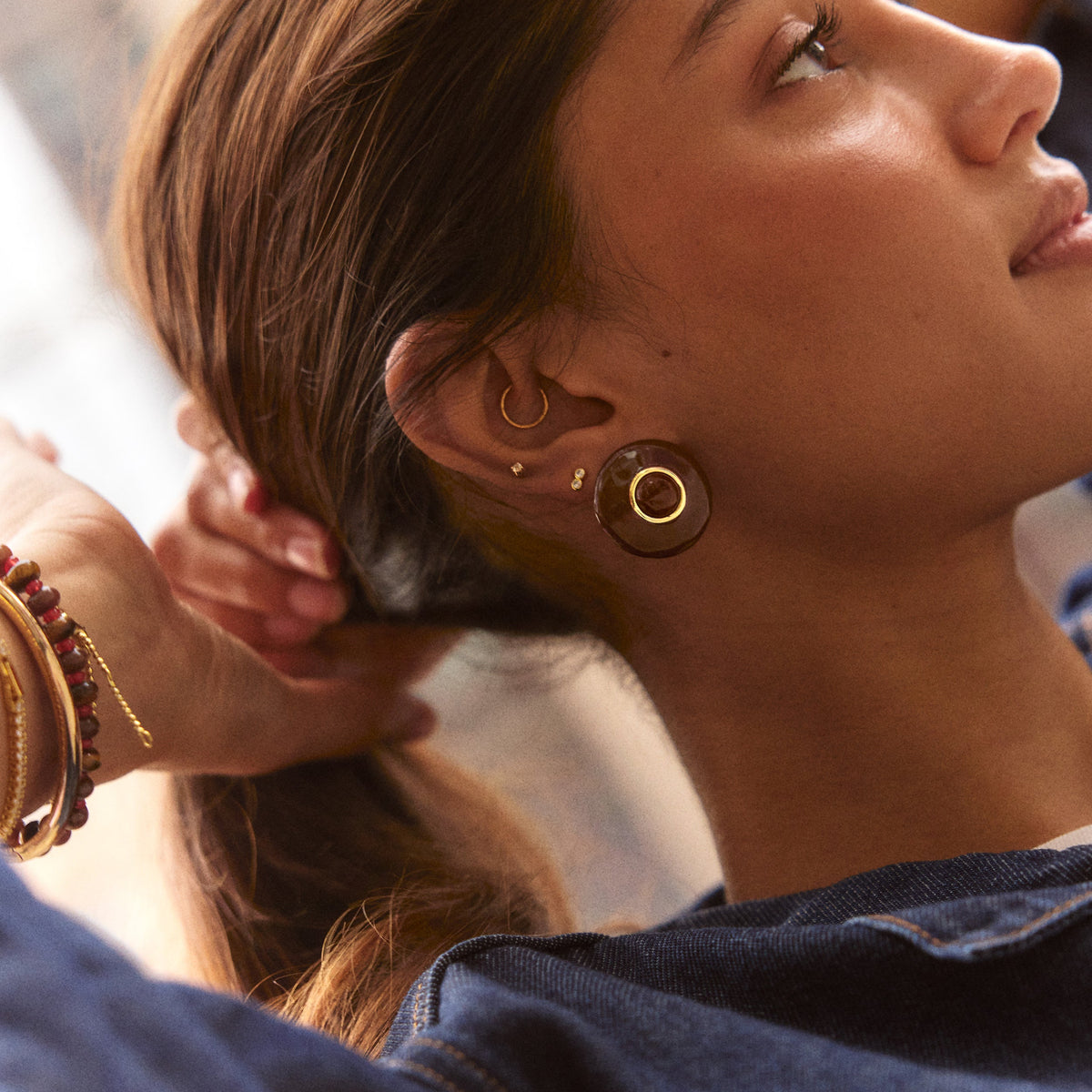 Lavisa - Vibrant Gemstone Statement Stud Earrings - Detail & Styling View