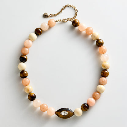Lavisa Evil Eye Beaded Statement Necklace with semi-precious stones and crystal stations