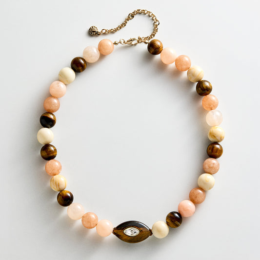 Lavisa Evil Eye Beaded Statement Necklace with semi-precious stones and crystal stations