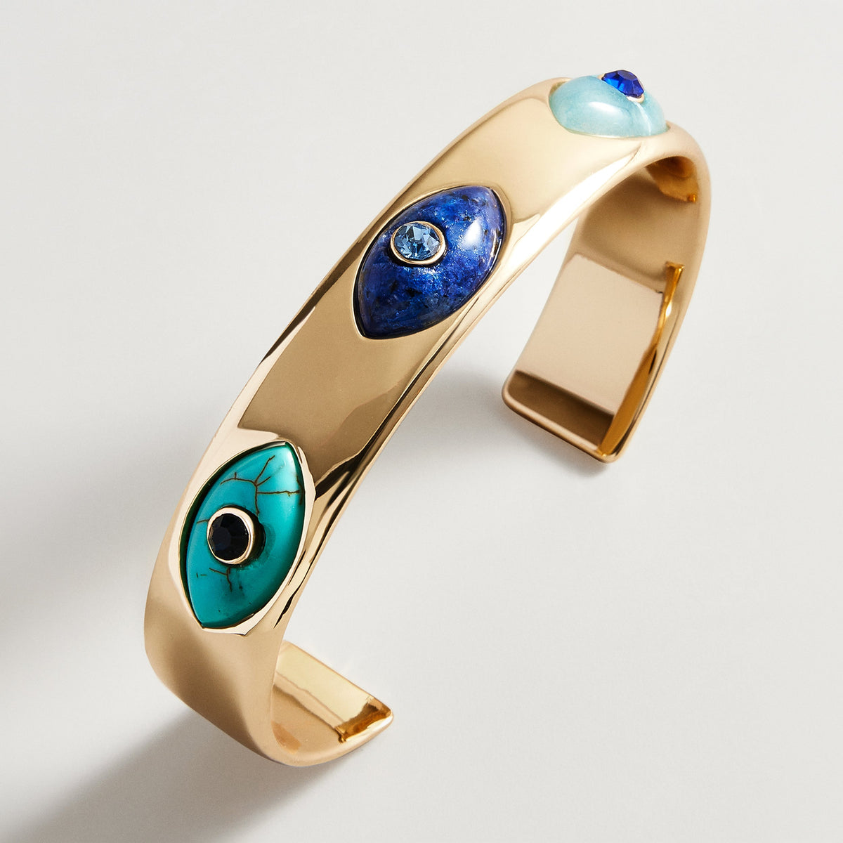 Lavisa gold evil eye cuff bracelet with cubic zirconia and semi-precious stones