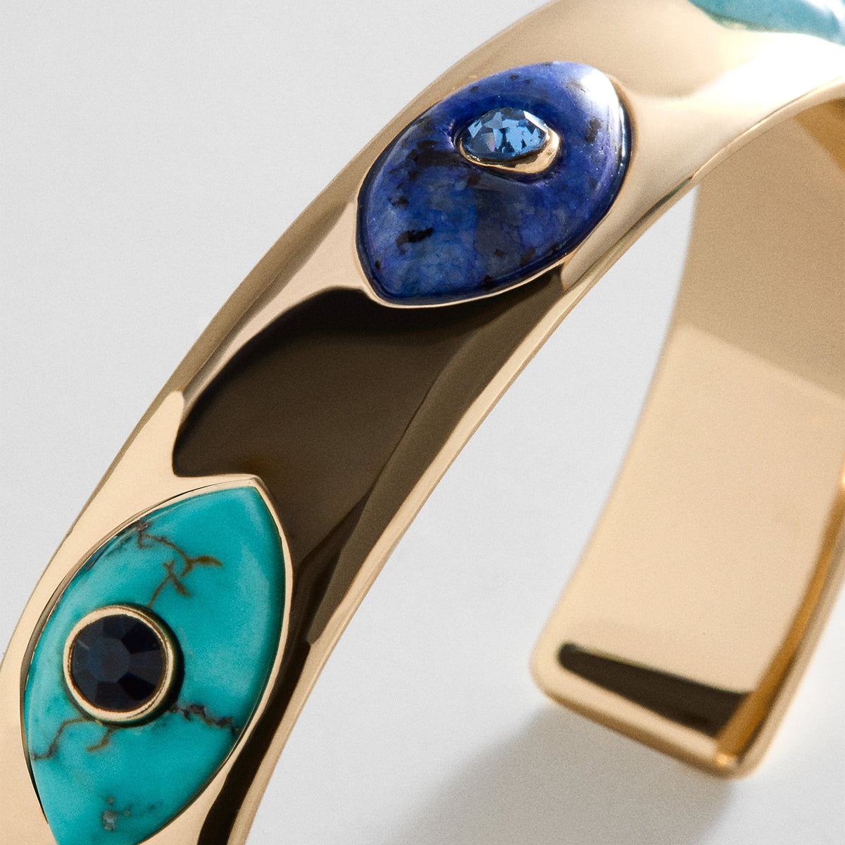 Lavisa - Gold Evil Eye Semi-Precious Cuff Bracelet - Clasp & Finish View