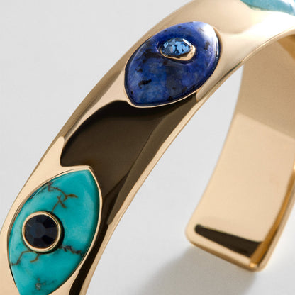 Lavisa - Gold Evil Eye Semi-Precious Cuff Bracelet - Clasp & Finish View