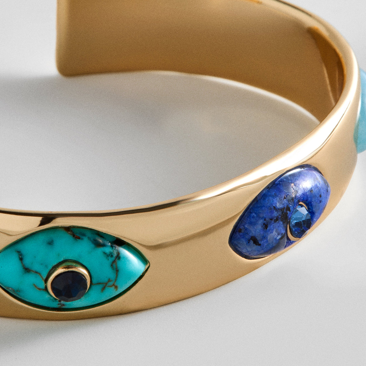 Lavisa - Gold Evil Eye Semi-Precious Cuff Bracelet - On-Model & Scale View