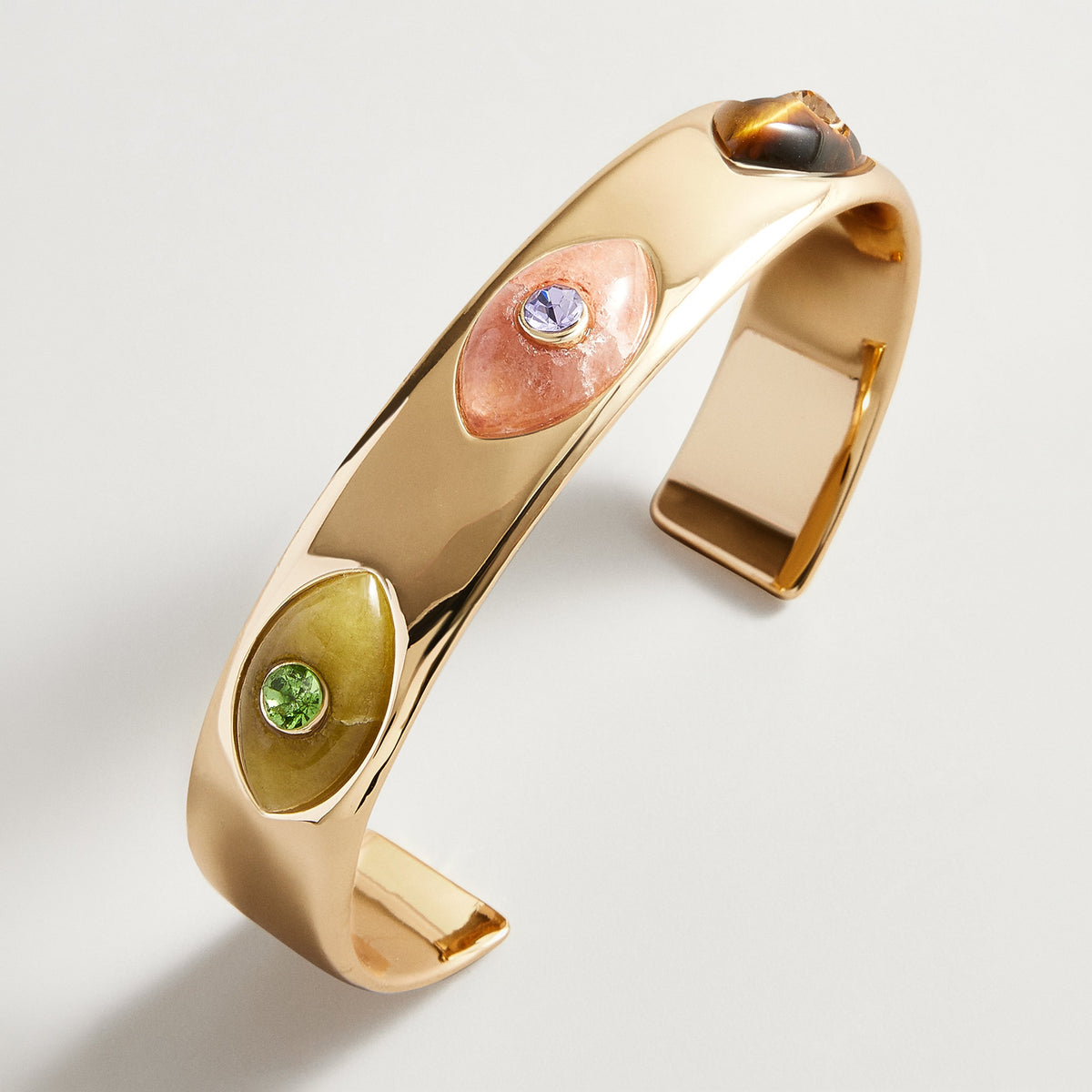 Lavisa Evil Eye Semi-Precious Cuff Bracelet in gold with warm-toned stones