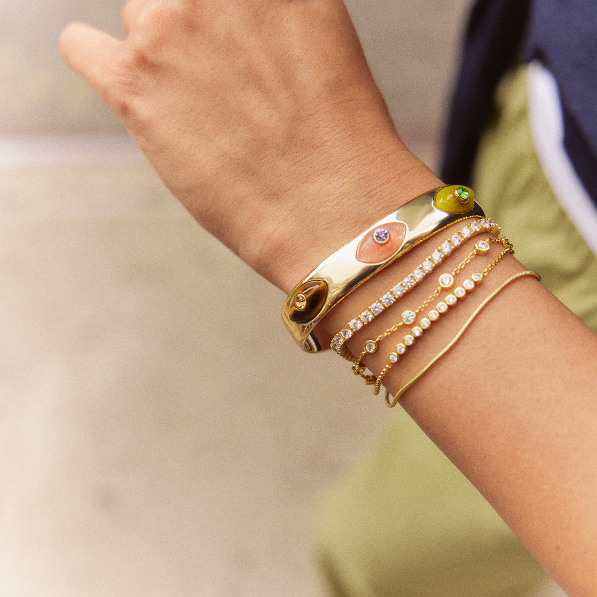 Lavisa - Evil Eye Cuff Bracelet - Detail & Styling View