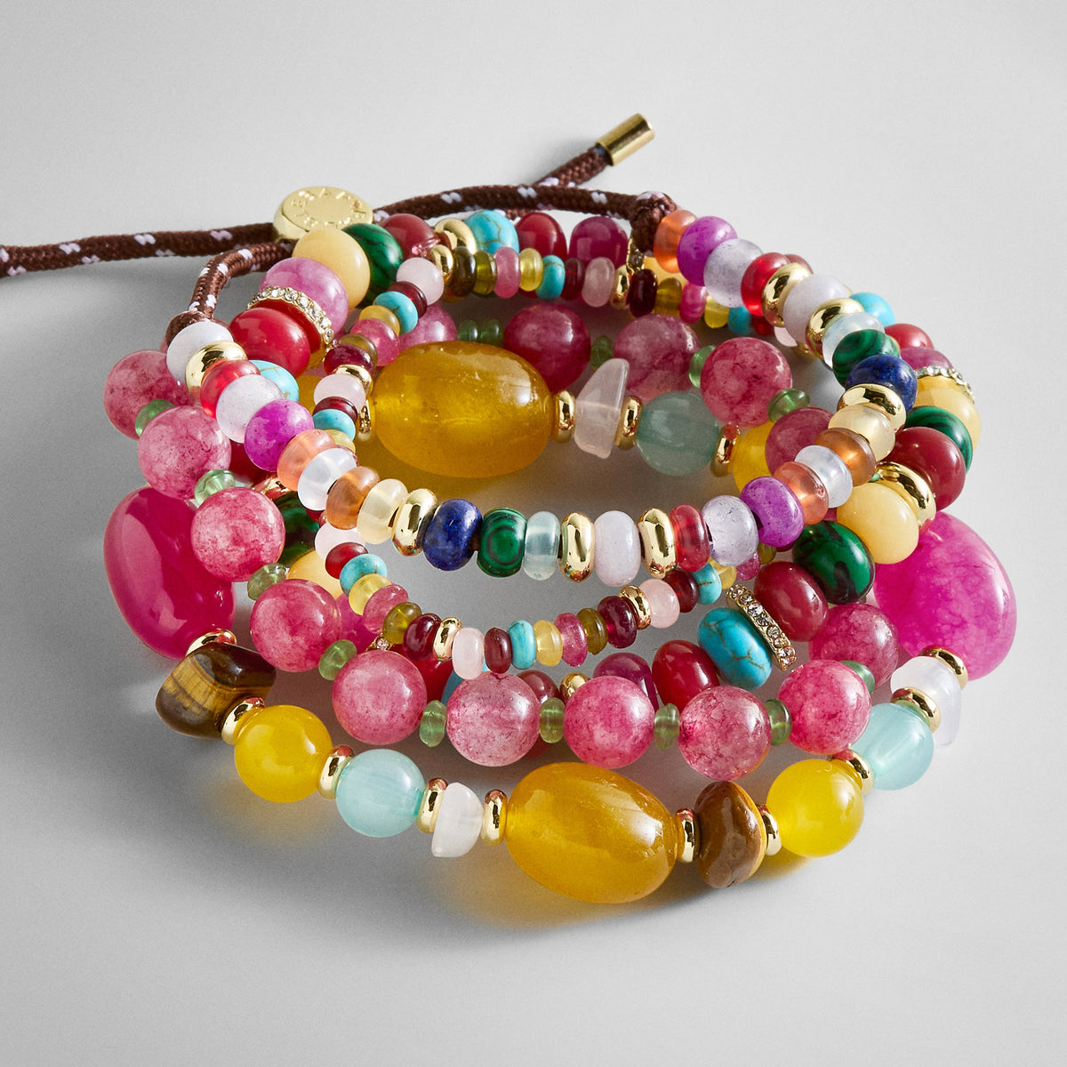 Lavisa semi-precious beaded bracelet set featuring burgundy and multi-color stones