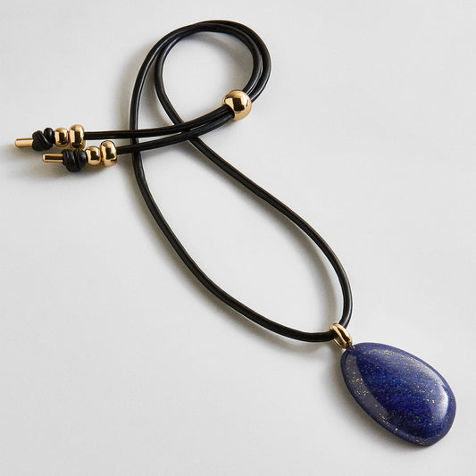 Lavisa semi-precious lapis pendant necklace on a black adjustable cord