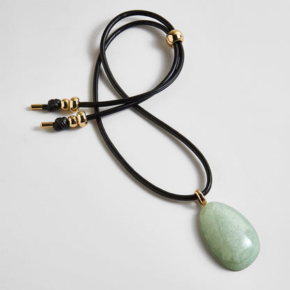 Lavisa light jade pendant necklace on a black adjustable cord