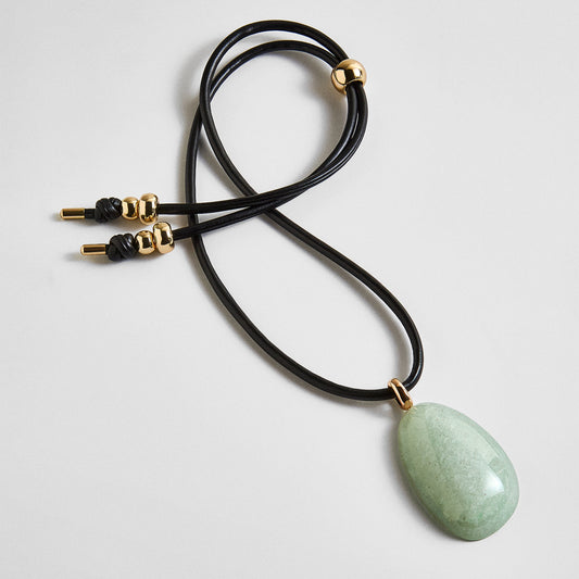 Lavisa light jade pendant necklace on a black adjustable cord