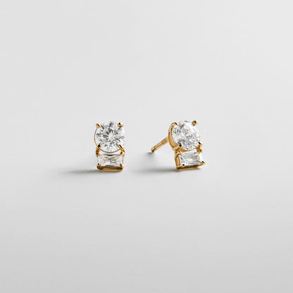 Lavisa cubic zirconia baguette and round crystal stud earrings in 14k gold plating