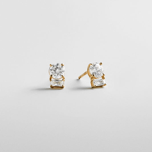 Lavisa cubic zirconia baguette and round crystal stud earrings in 14k gold plating