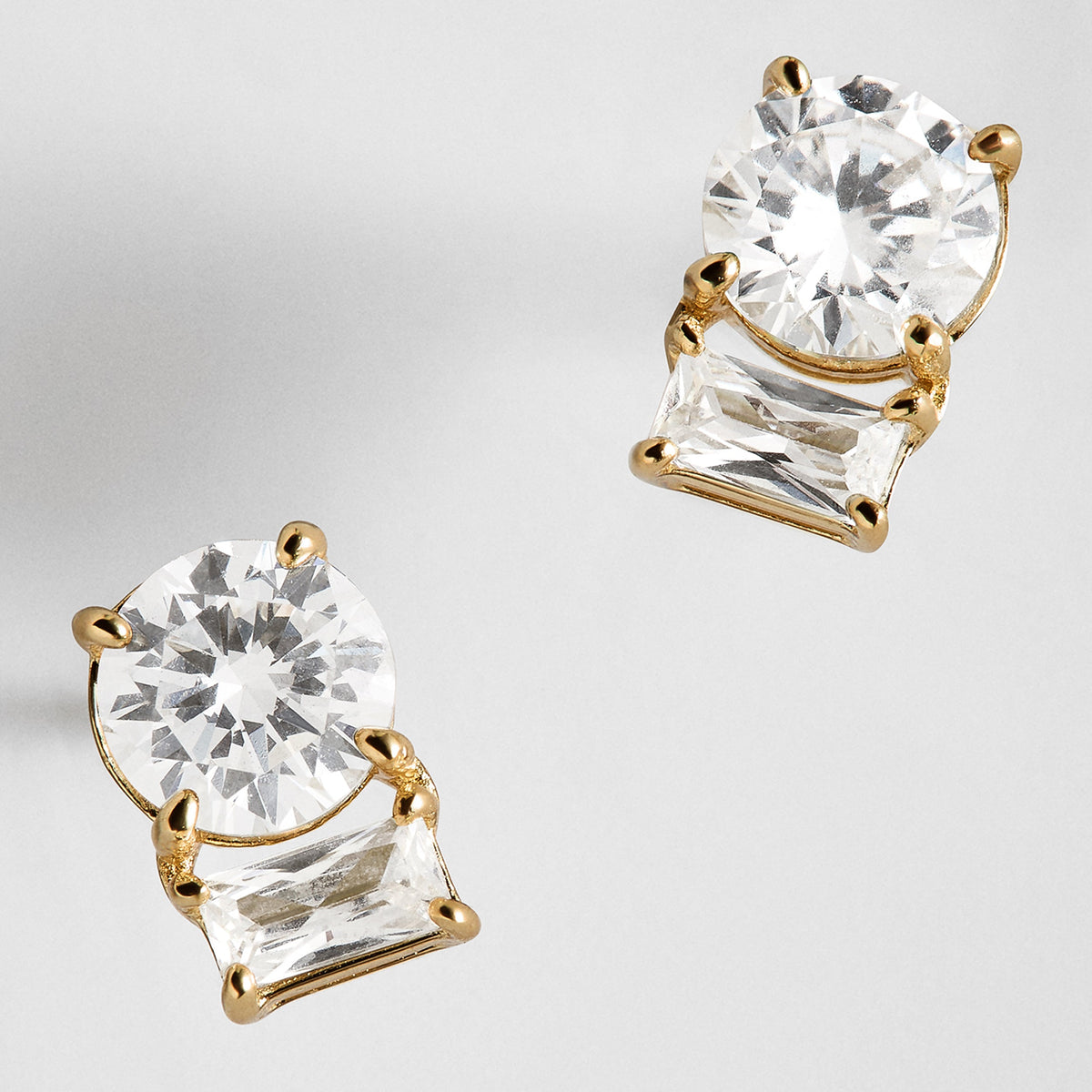 Lavisa - Cubic Zirconia Baguette Layered Stud Earrings - On-Model & Scale View