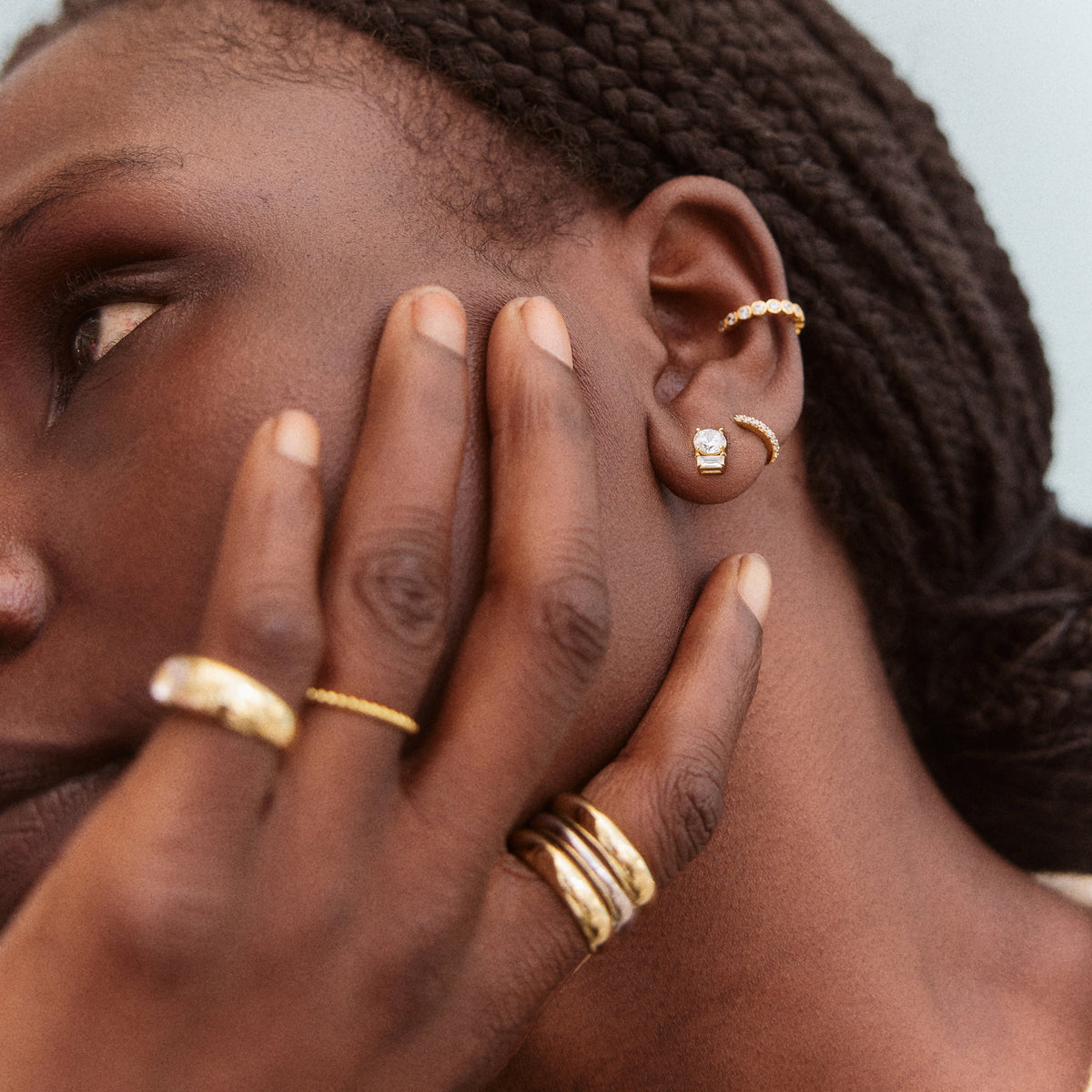Lavisa - Cubic Zirconia Baguette Layered Stud Earrings - Detail & Styling View