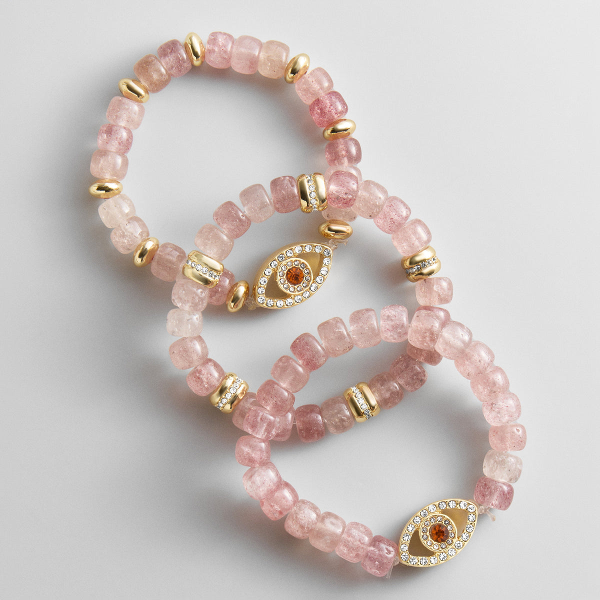 Lavisa - Evil Eye Beaded Bracelet Set With Rose Quartz - Clasp & Finish View