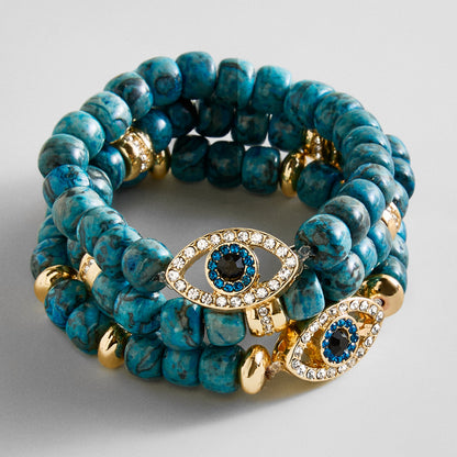Lavisa turquoise evil eye beaded energy stackable bracelet set