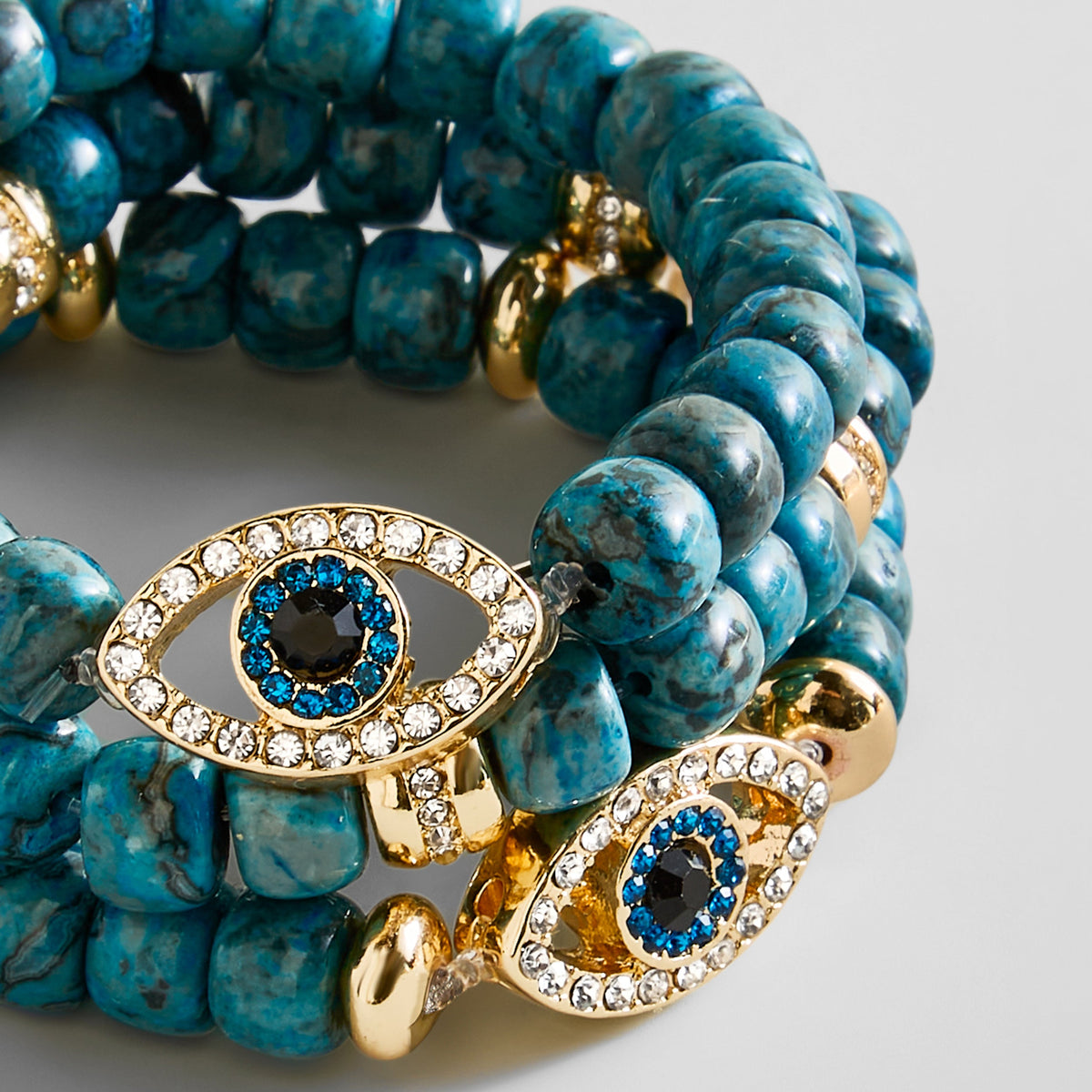 Lavisa - Evil Eye Beaded Energy Stackable Bracelet Set - On-Model & Scale View