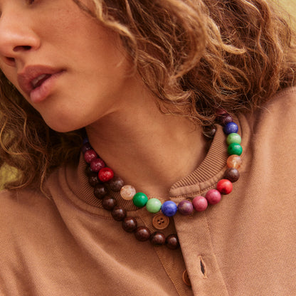 Lavisa - Dark Multi Resin Beaded Necklace - Colorful Fashion Jewelry - Detail & Styling View