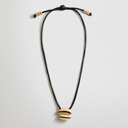 Lavisa - Asymmetrical Gold Pendant Necklace - Cord Jewelry - On-Model & Scale View