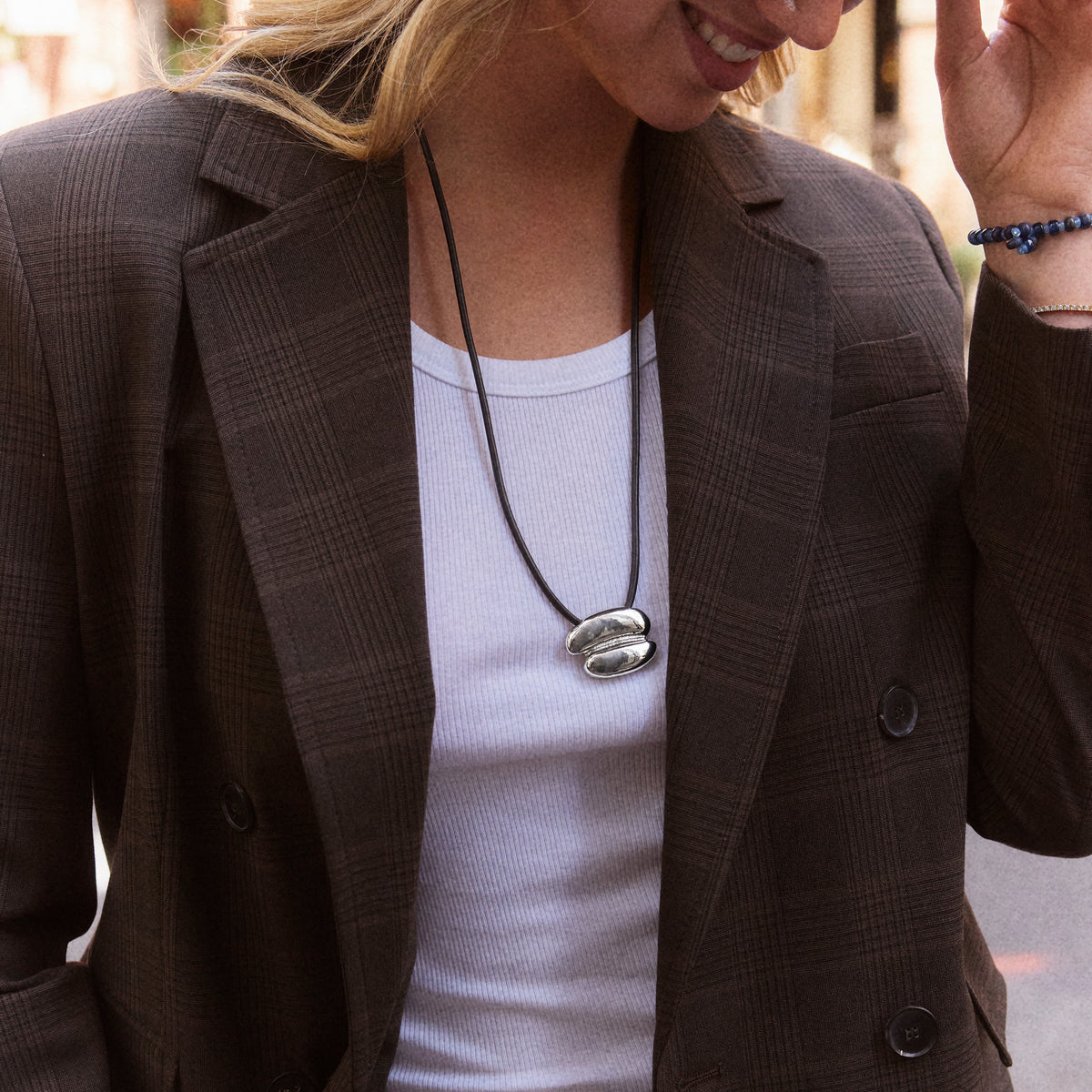 Lavisa - Asymmetrical Pendant Cord Necklace - Detail & Styling View