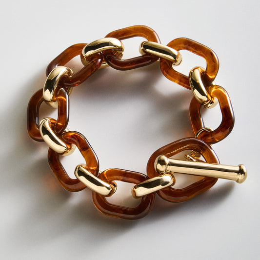 Lavisa Trinity Chain Link Statement Bracelet in gold and tortoiseshell resin