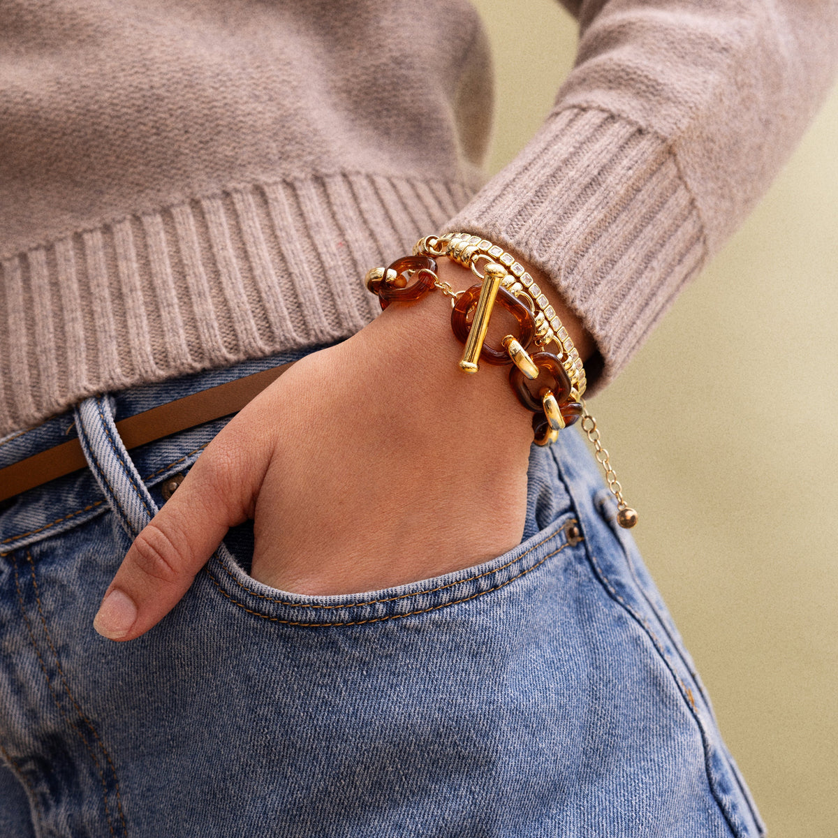 Lavisa - Trinity Chain Link Statement Bracelet - Detail & Styling View