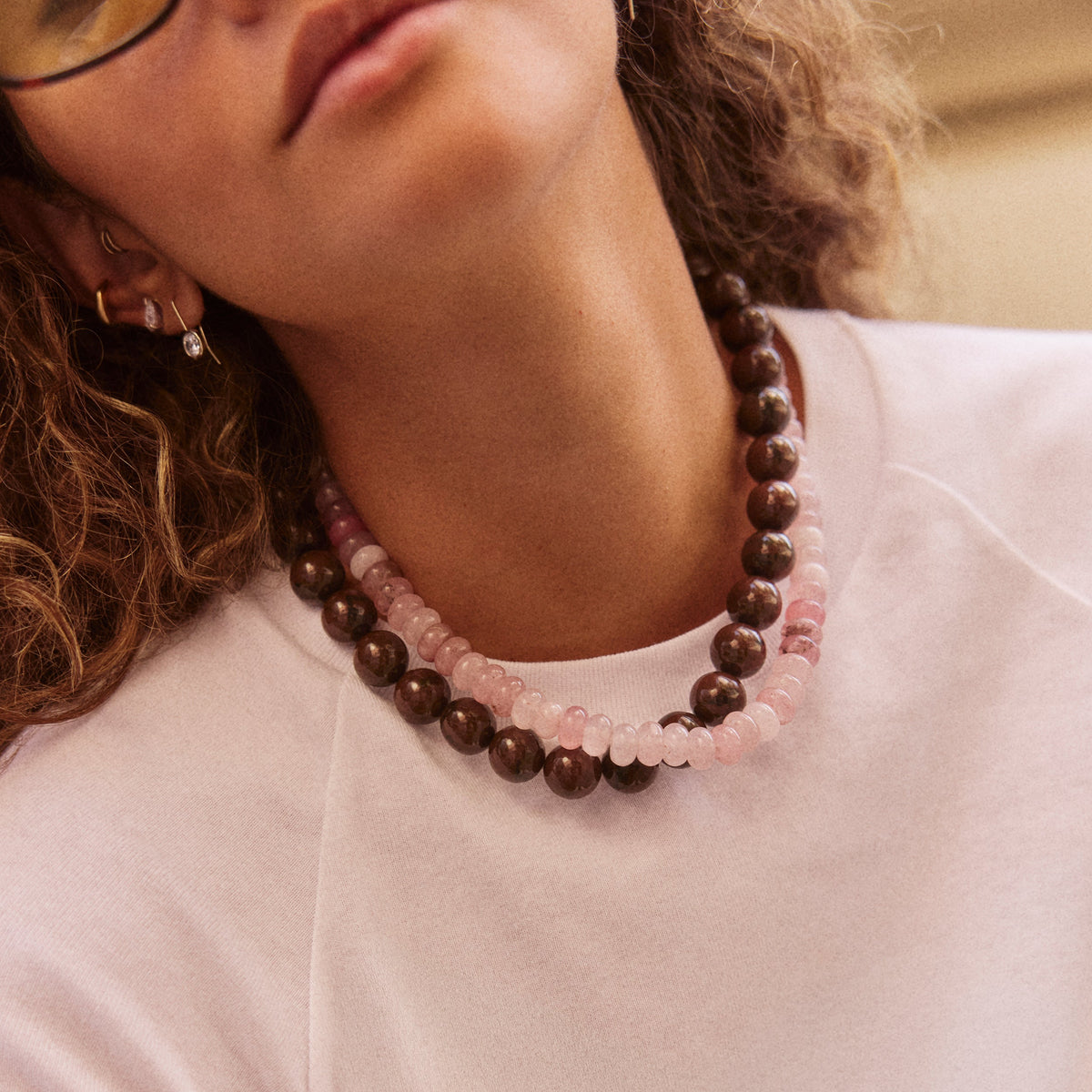 Lavisa - Mini Resin Beaded Necklace - Lightweight Layering Jewelry - Detail & Styling View