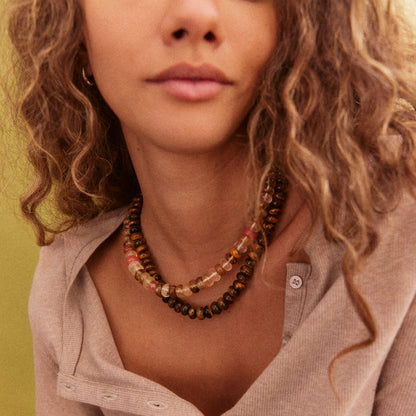 Lavisa - Rutilated Quartz Semi-Precious Beaded Layering Necklace - Detail & Styling View