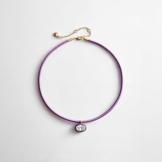 Lavisa Crystal Collar Necklace in plum with oval cut crystal