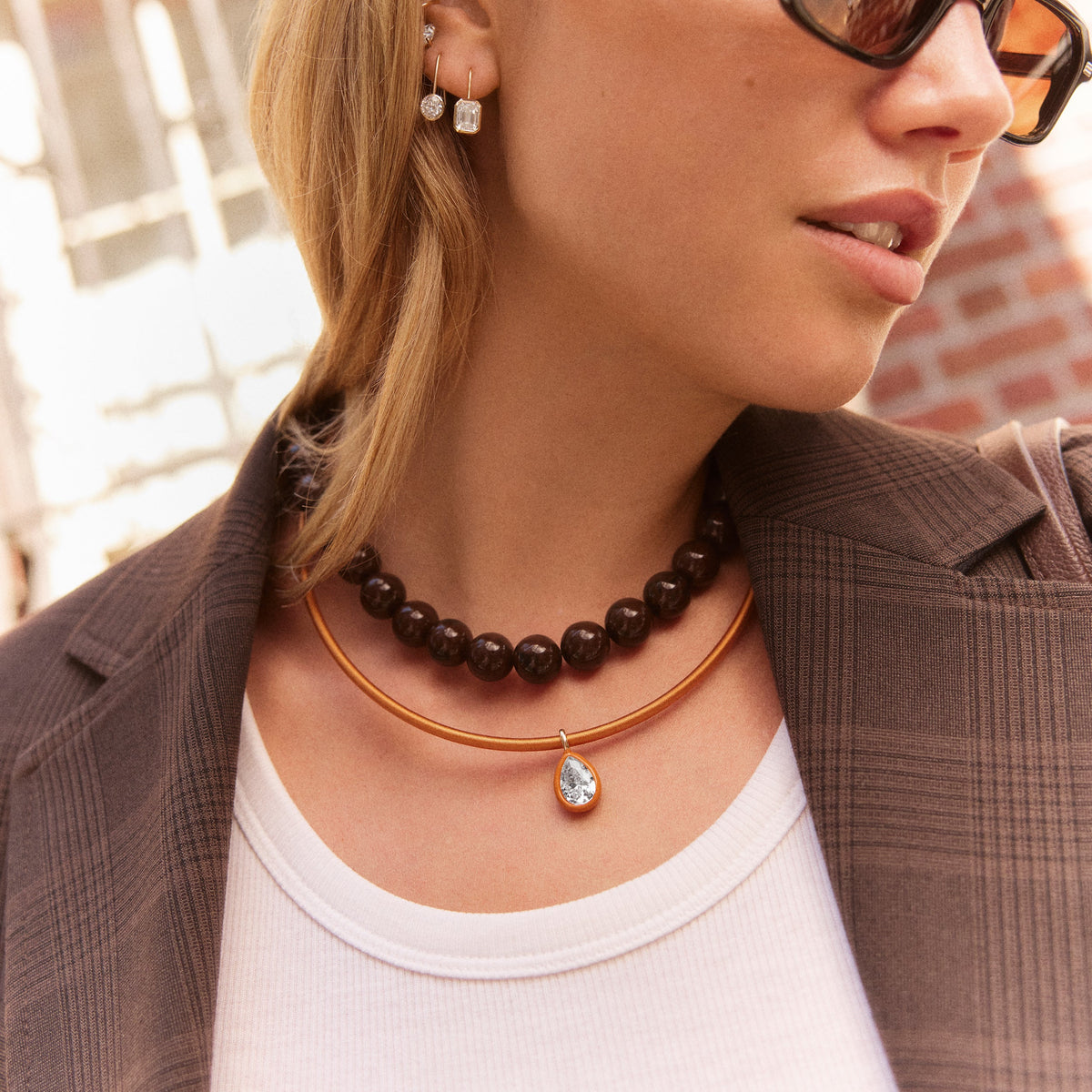 Lavisa - Marigold Thread-Wrapped Crystal Collar Statement Necklace - Detail & Styling View