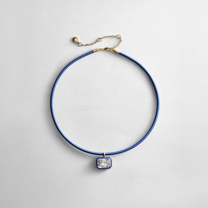 Lavisa Crystal Collar Necklace in Lapis featuring a vibrant gemstone and comfortable thread-wrapped design