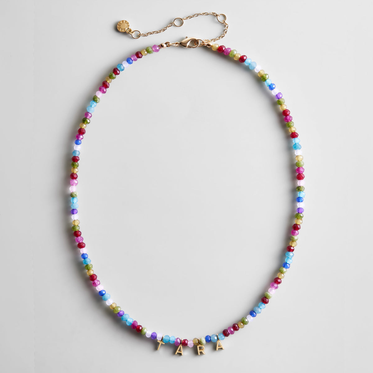 Lavisa Custom Semi-Precious Beaded Necklace with ocean multi stones and personalized letters
